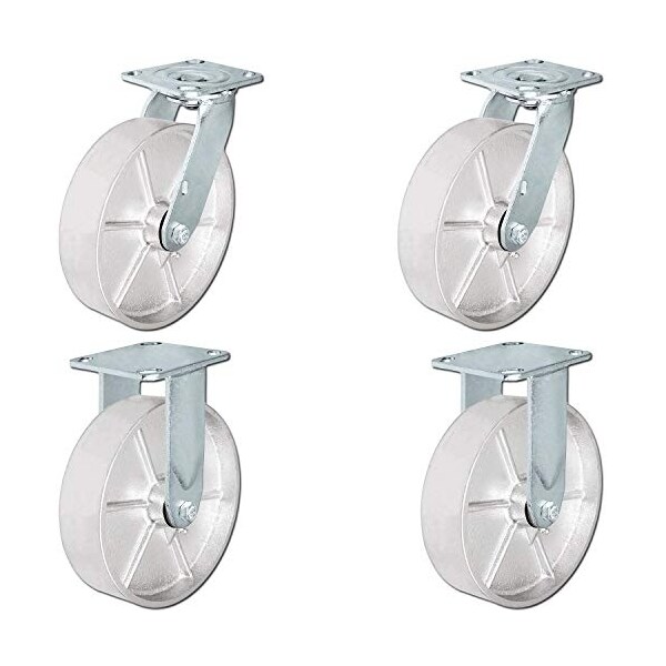 8"x2" Steel Wheel Casters, Casters 2 Swivel Casters and 2, PK4